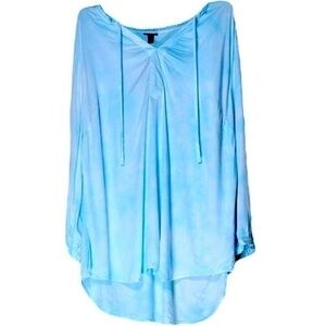 🅽🅴🆆 ＴＯＲＲＩＤ long-sleeve aqua tie dye peasant blouse, size 1x